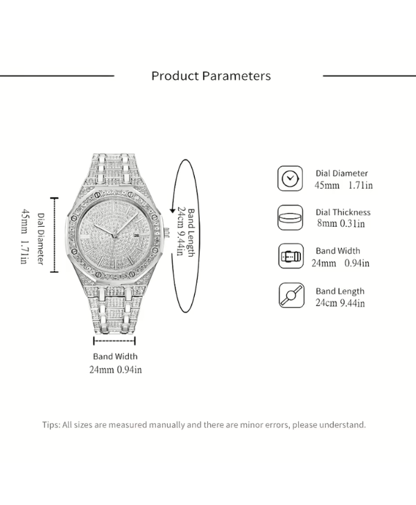 Fashion Luxury Hip Hop Diamond Style Square Men's Watch Shiny Crystal Stainless Steel Quartz Sports Men's Watch