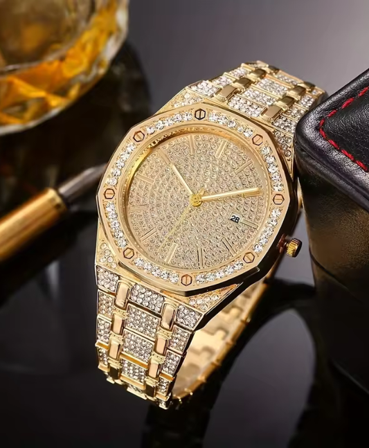 Fashion Luxury Hip Hop Diamond Style Square Men's Watch Shiny Crystal Stainless Steel Quartz Sports Men's Watch