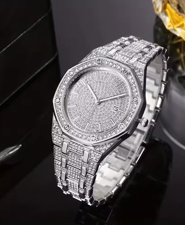 Fashion Luxury Hip Hop Diamond Style Square Men's Watch Shiny Crystal Stainless Steel Quartz Sports Men's Watch