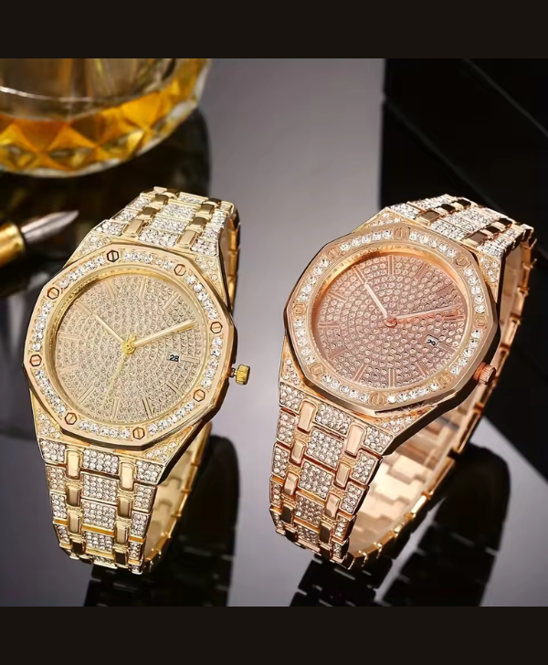 Fashion Luxury Hip Hop Diamond Style Square Men's Watch Shiny Crystal Stainless Steel Quartz Sports Men's Watch