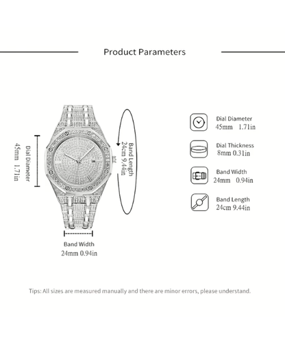 Fashion Luxury Hip Hop Diamond Style Square Men's Watch Shiny Crystal Stainless Steel Quartz Sports Men's Watch