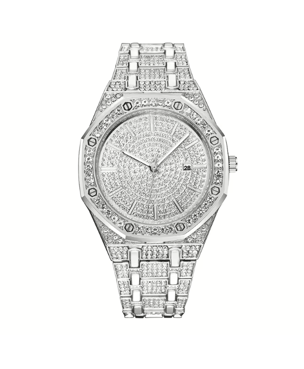 Fashion Luxury Hip Hop Diamond Style Square Men's Watch Shiny Crystal Stainless Steel Quartz Sports Men's Watch