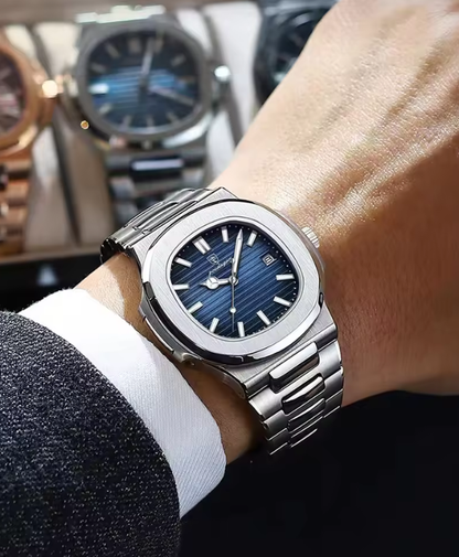 POEDAGAR Luxury Watch Business 50 ATM Waterproof Male Clock Luminous Date Stainless Steel Square Quartz Men Watches reloj hombre