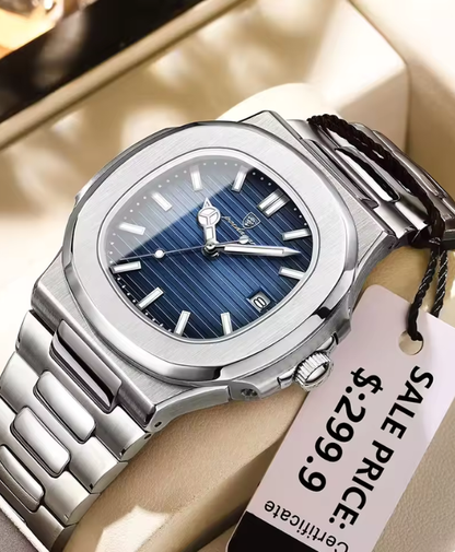 POEDAGAR Luxury Watch Business 50 ATM Waterproof Male Clock Luminous Date Stainless Steel Square Quartz Men Watches reloj hombre