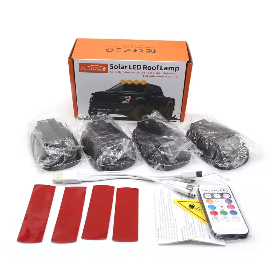 2026 New Solar Car Roof RGB Strobe Light with Remote Control, Waterproof Interior Car Lights 8 Colors Wireless LED Strobe Lights